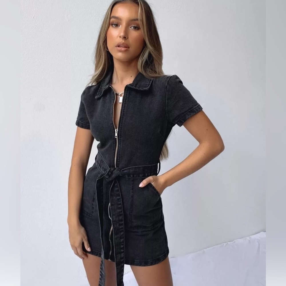 White Fox Boutique Black Denim Dress NWT XL